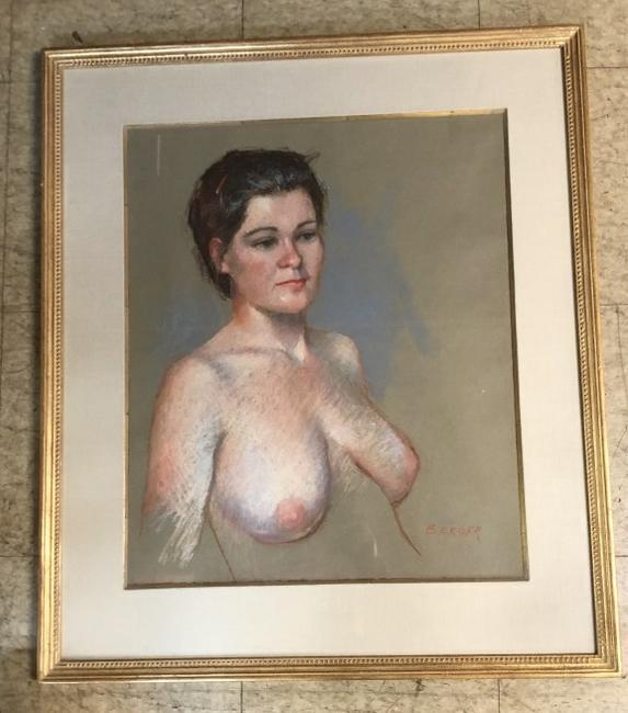 SALLY BERGER (1925-2021) NUDE WOMAN PASTEL TITLED: SALLY BERGER (1925-2021) NUDE WOMAN PASTEL TITLED (VALERIE). NICELY FRAMED & MATTED, PASTEL MEASURES 24" X 20". ALL HER PAINTINGS ARE DIRECTLY FROM HER ELLENVILLE, N.Y. ESTATE HOME.