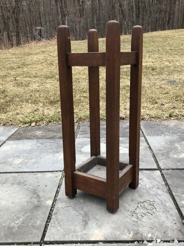 GUSTAV STICKLEY # 54 UMBRELLA STAND WITH ORIGINAL DRIP (1 of 4)