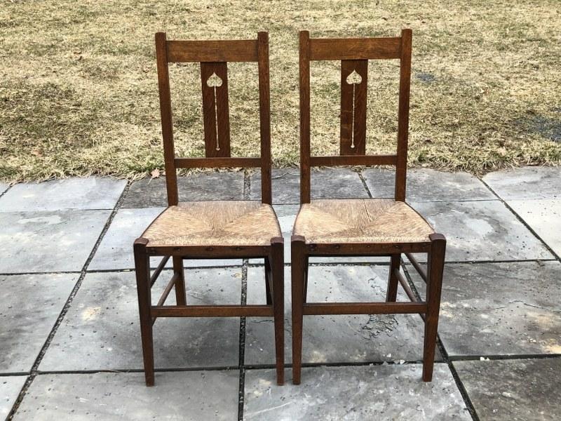 PR. MISSION OAK SIDE CHAIRS WITH HEART CUT OUTS, (1 of 4)