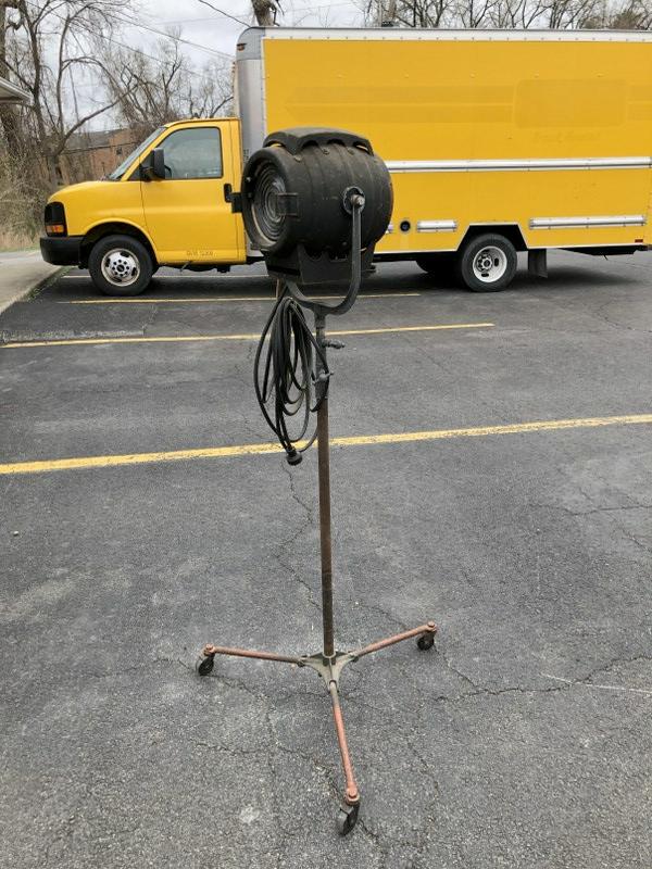 OLD INDUSTRIAL STAGE LIGHT ON A GREAT LOOKING STAND, AS (1 of 6)