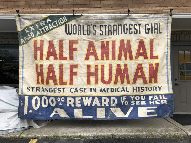 1940'S CONEY ISLAND CARNIVAL SIDE SHOW BANNER FOR ( (1 of 5)