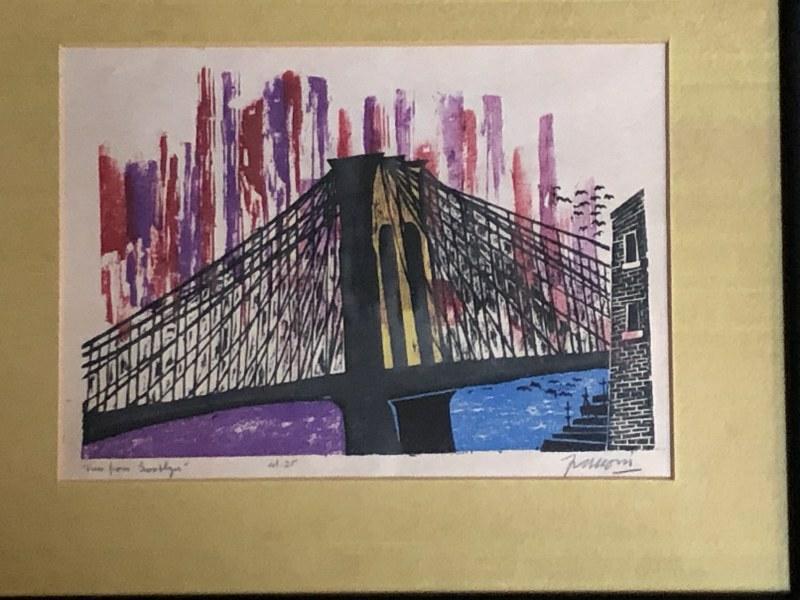 ANTONIO FRANSCONI (1919-2013) WOODCUT TITLED (VIEW FROM: ANTONIO FRANSCONI (1919-2013) WOODCUT TITLED (VIEW FROM BROOKLYN ), EDITION OF 25, ARTIST SIGNED LOWER RIGHT. FROM NYC ESTATE OF EVELYNE DAITZ. WOODCUT MEASURES 7.5" X 10".