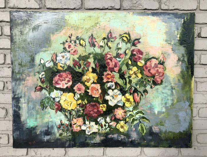 EVELYNE DAITZ MID CENTURY O/C IMPRESSIONIST FLORAL (1 of 2)