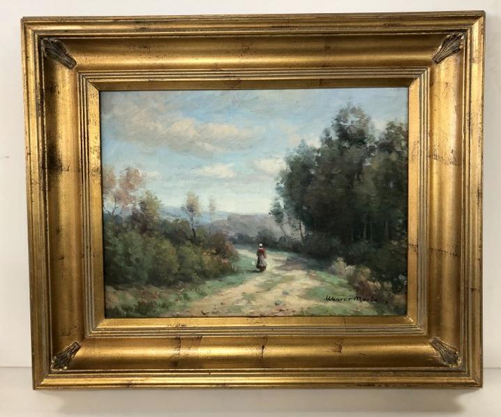 IMPRESSIONIST O/C LANDSCAPE WITH WOMAN WALKING ON PATH, (1 of 2)