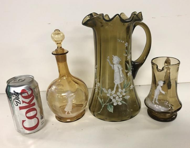 (3) MARY GREGORY AMBER COLORED PCS. INCL. PITCHER 9.75" (1 of 6)