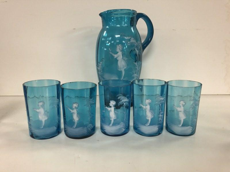 MARY GREGORY PITCHER & (6) GLASSES IN WHICH (5) ARE (1 of 6)