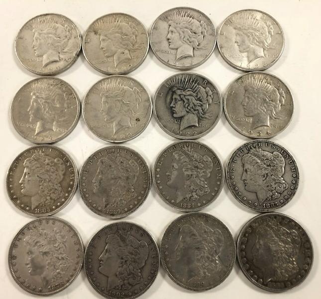 (16) ESTATE MORGAN & PEACE SILVER DOLLARS, FROM LOCAL (1 of 2)