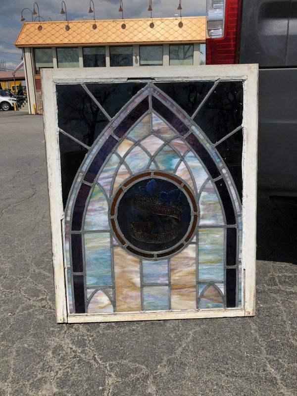 WONDERFUL EARLY CHURCH STAINED GLASS WINDOW W/DECORATED (1 of 4)