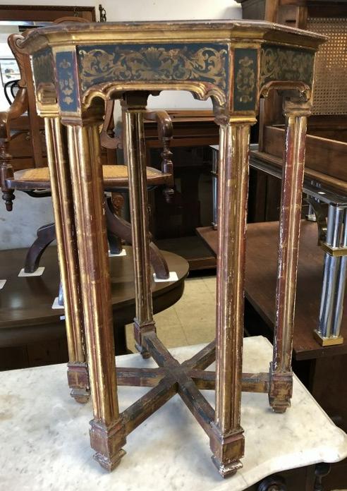 HEXAGONAL GILT TABLE W/DECORATION AROUND THE BORDER, (1 of 6)