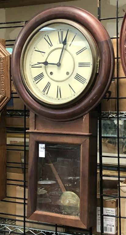WALNUT CASE WALL CLOCK, LOOKS LIKE REPALCED DIAL.  HAS (1 of 1)