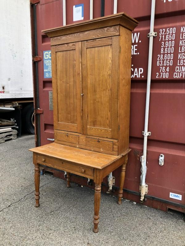 2 PART OAK DESK W/CABINET TOP, FRONT DRAWER NEEDS TO BE (1 of 4)