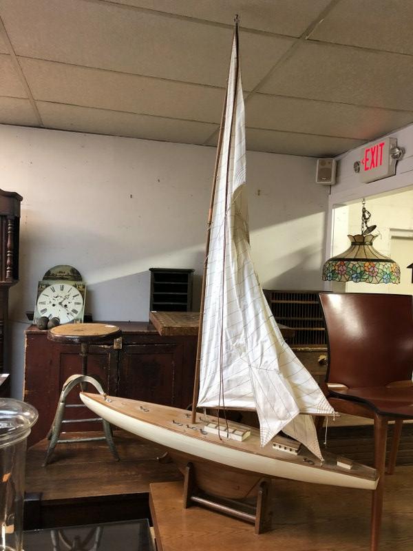 NON ANTIQUE DECORATIVE POND SAIL BOAT MODEL, FROM (1 of 2)
