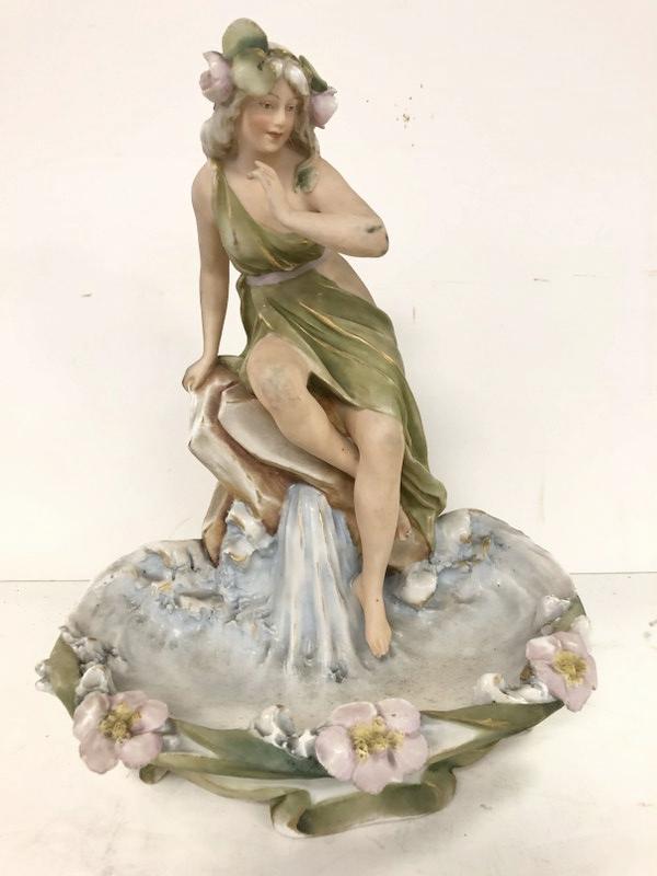 ROYAL DUX PORCELAIN FIGURE WITH MAIDEN ON ROCKS, WITH (1 of 8)