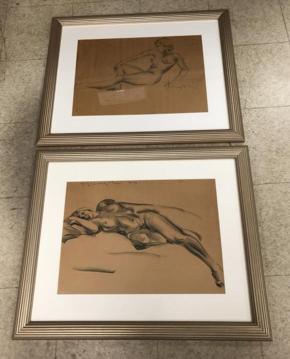 (2) HARRY GLASSGOLD GRAPHITE ON PAPER, CIRCA 1930: (2) HARRY GLASSGOLD GRAPHITE ON PAPER, CIRCA 1930'S NUDE FEMALE STUDIES, BOTH SIGNED, NICELY FRAMED AND MATTED. DRAWINGS MEASURE 15" X 23" AND FRAMES MEASURE 25" X 31". FROM LOCAL ESTATE.