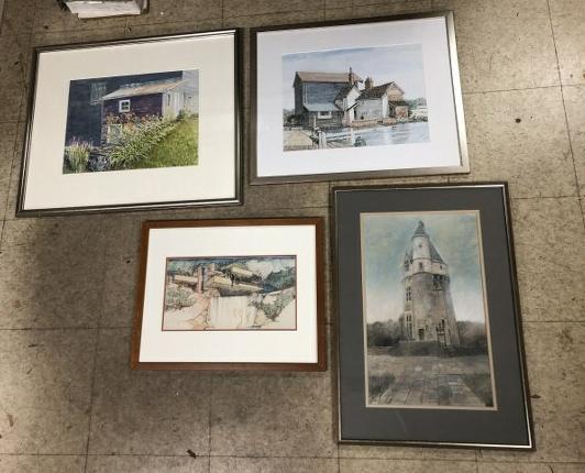 ESTATE LOT (3) FRAMED WATERCOLORS & (1) ARCHITECTURAL (1 of 5)