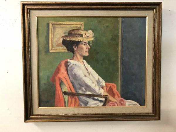 SALLY BERGER O/C WOMAN PORTRAIT IN HAT TITLED DEBBIE, (1 of 1)