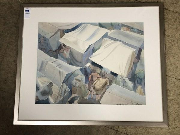 HARRY BARR W/C TITLED SATURDAY MARKET, NICELY FRAMED: HARRY BARR W/C TITLED SATURDAY MARKET, NICELY FRAMED AND MATTED, PAINTING MEASURES 15" X 19"
