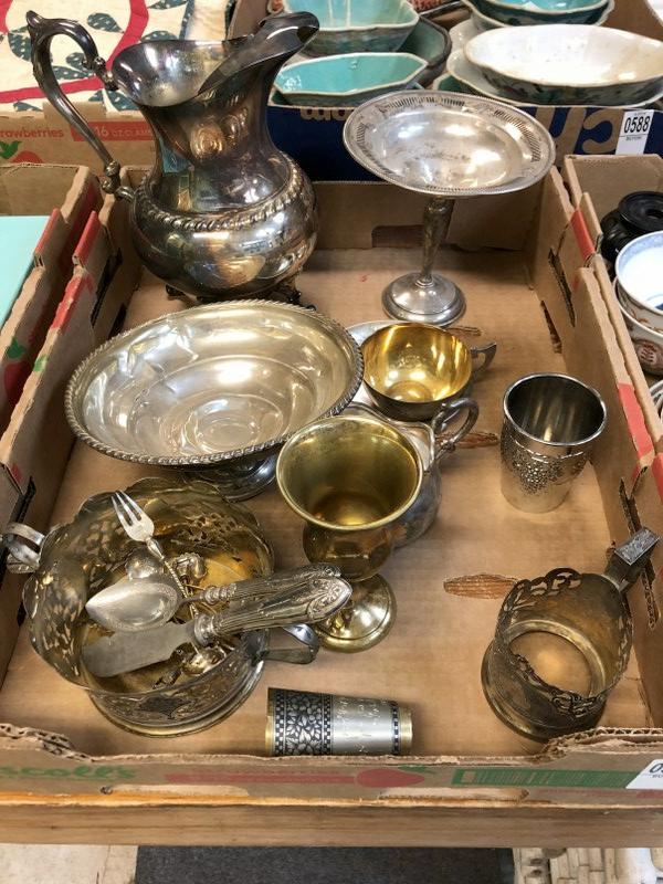 MISC LOT OF SILVERPLATE AND 2 WEIGHTED STERLING PCS (1 of 4)