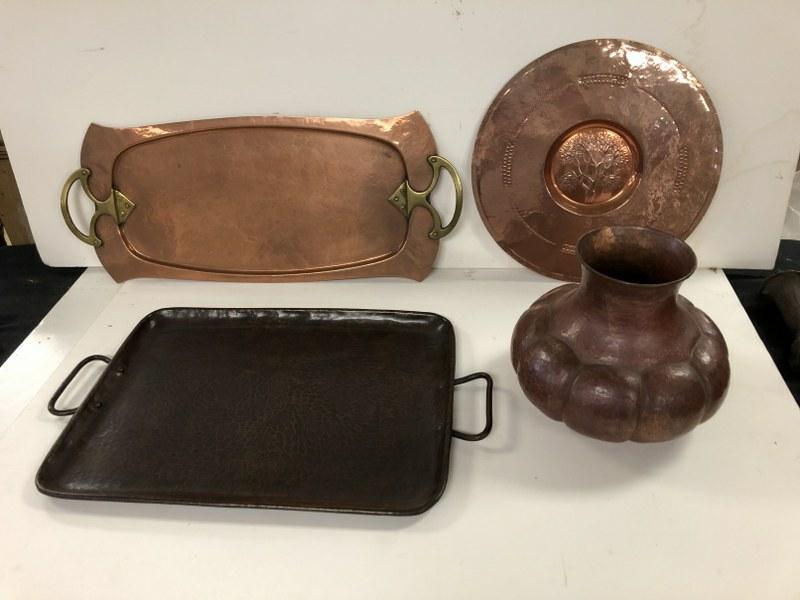 ARTS & CRAFTS COPPER LOT INCLUDING 2 TRAYS, PLATE AND A (1 of 6)