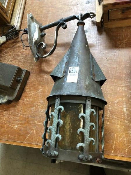 ARTS & CRAFTS STYLE WALL SCONCE, COPPER W/AMBER GLASS (1 of 1)