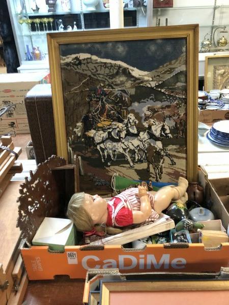 MISC ESTATE LOT-NEEDLEPOINT, HANGING CUT OUT SHELF, (1 of 2)