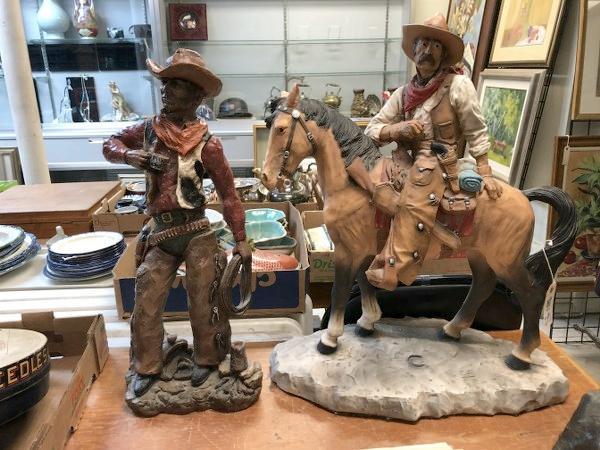 2 COMPOSITION COWBOY FIGURES, 1 SIGNED CP, GOOD (1 of 1)