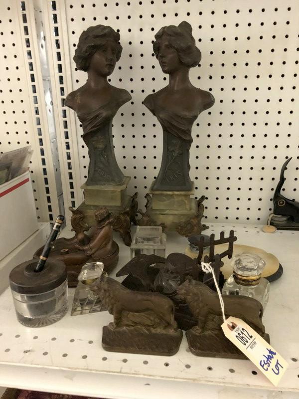 MISC ESTATE LOT INCLUDING 2 METAL FEMALE STATUES ON (1 of 6)