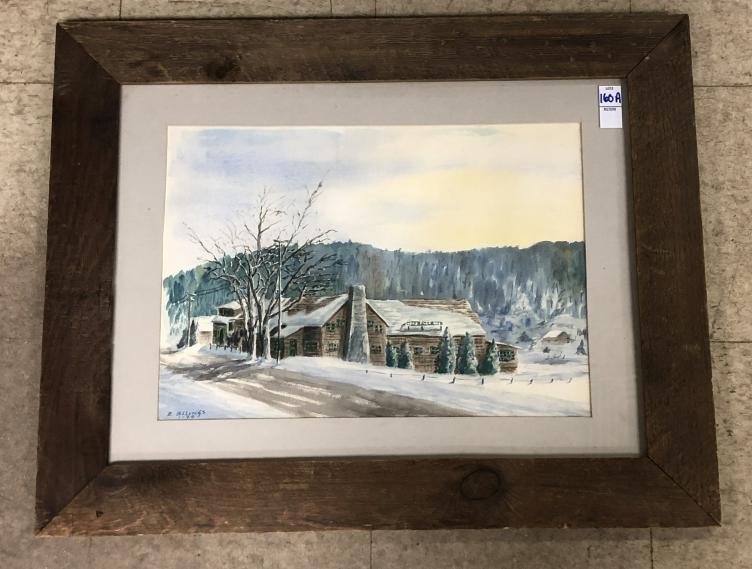 E BILLINGS W/C WINTER LANDSCAPE WITH BUILDING, DATED (1 of 2)