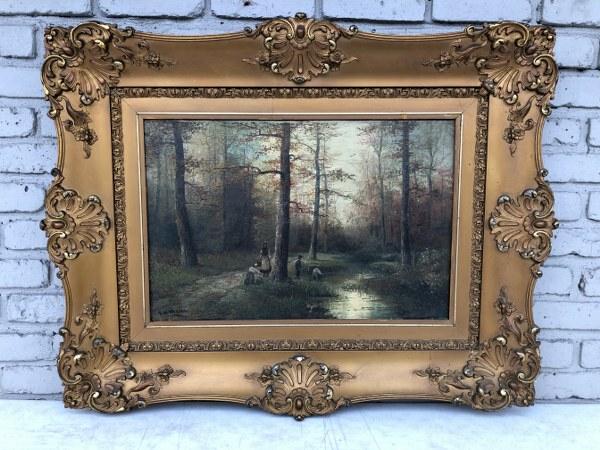 ETHELYN H WESSER 19TH C O/C LANDSCAPE IN PERIOD FRAME, (1 of 6)