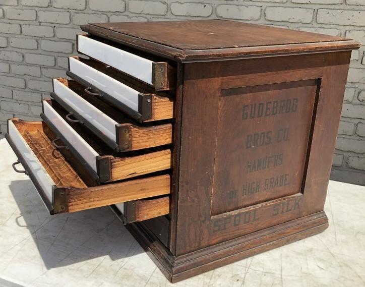 GUDEBROD BROS.CO. SPOOL SILK CABINET W/6 MILK GLASS (1 of 7)