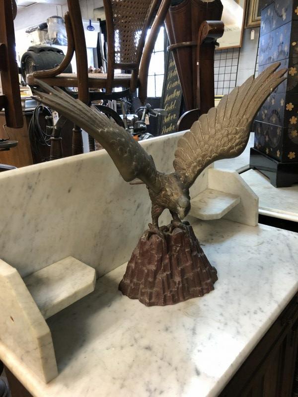 BRASS EAGLE ON A METAL BASE, EAGLE MEASURES 17" HIGH, (1 of 1)