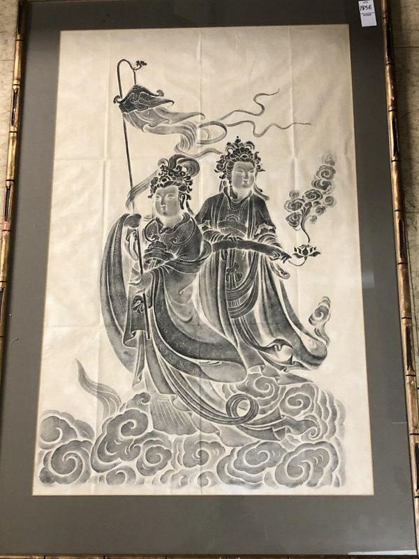 LARGE ASIAN RUBBING, IN FAUX BAMBOO FRAME, RUBBING (1 of 2)