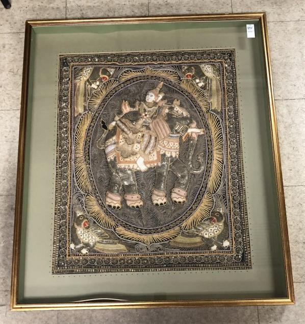 LARGE INDIAN HANDWORKED TEXTILE IN SHADOWBOX FRAME, (1 of 5)