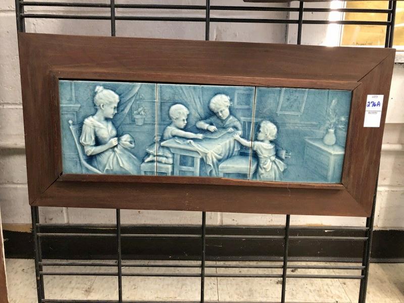 FRAMED 3 PC TILE, CRACKLES IN GLAZE, 3 TILES MEASURE 6" (1 of 1)