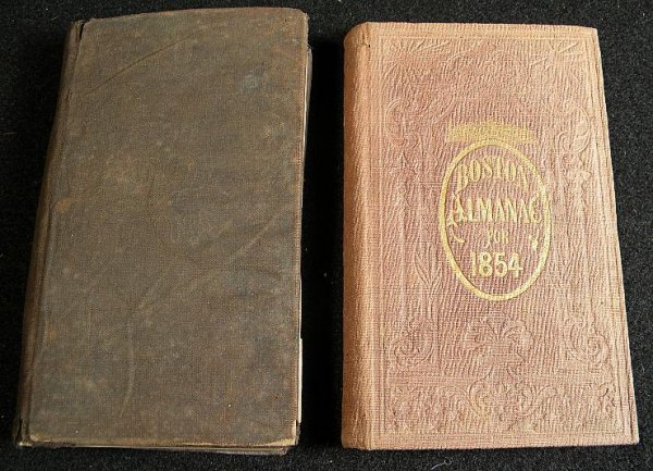 1854 & 1857 BOSTON MASS ALMANACS WITH MAPS. IN AS F: 1854 & 1857 BOSTON MASS ALMANACS WITH MAPS. IN AS FOUND CONDITION, SOME TAPE ON ONE MAP, SPINES LOOSE.