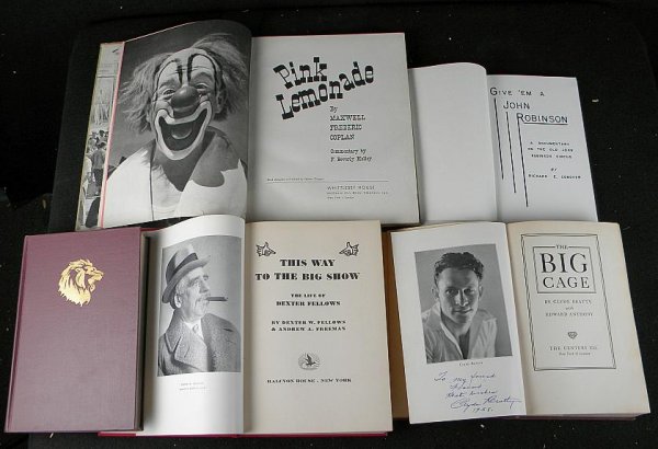 LOT OLDER CIRCUS BOOKS INCLUDING SOME SIGNED BY CL: LOT OLDER CIRCUS BOOKS INCLUDING SOME SIGNED BY CLYDE BEATTY AND MAXWELL FREDERIC COPLAN. ALL BOOKS TITLED AS PICTURED.