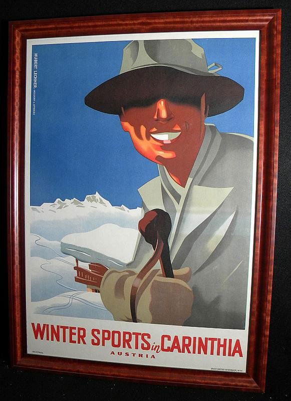 WINTER SPORTS IN CARINTHIA SKI POSTER 1947: WE JUST WERE CONSIGNED 6 POSTERS FROM A HOME IN THE LAKE PLACID, N.Y. AREA. THEY ARE MOUNTED, MATTED AND BEAUTIFULLY FRAMED, AND HUNG IN HIS LUXURIOUS HOME. CONDITION ON ALL APPEARS TO BE VERY NICE, A