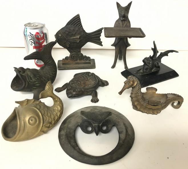 (8) OLDER BRASS AND IRON FIGURAL ANIMALS, FISH, ETC. (1 of 6)