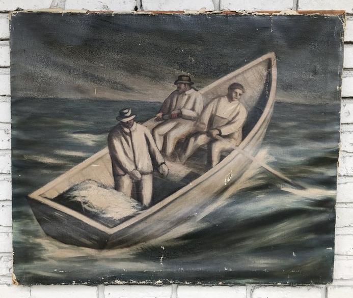 JAMES MICHAEL NEWELL (1900-1985) O/C 3 MEN IN ROWBOAT, (1 of 3)
