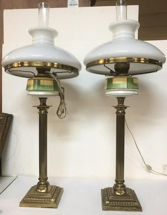 PR. ENGLISH DECORATIVE TABLE LAMPS, WITH BRASS COLUMN (1 of 6)