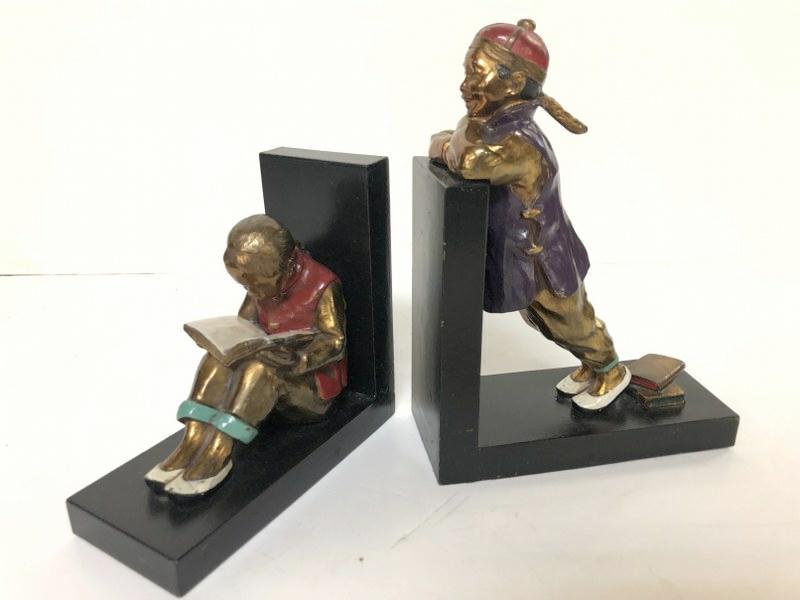 PR. RONSON METAL CLAD 1930'S OR SO BOOKENDS WITH ASIAN: PR. RONSON METAL CLAD 1930'S OR SO BOOKENDS WITH ASIAN BOY AND GIRL, VERY NICE ESTATE CONDITION. MEASURE 6.5" LONG X 6" HIGHâ€¦..