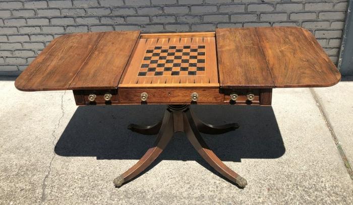 PERIOD MAHOGANY DROPLEAF GAME TABLE, W/INLAID GAME (1 of 7)