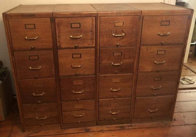 SHAW-WALKER 4 SECTION QUARTER SEWN OAK FILE CABINETS (1 of 3)