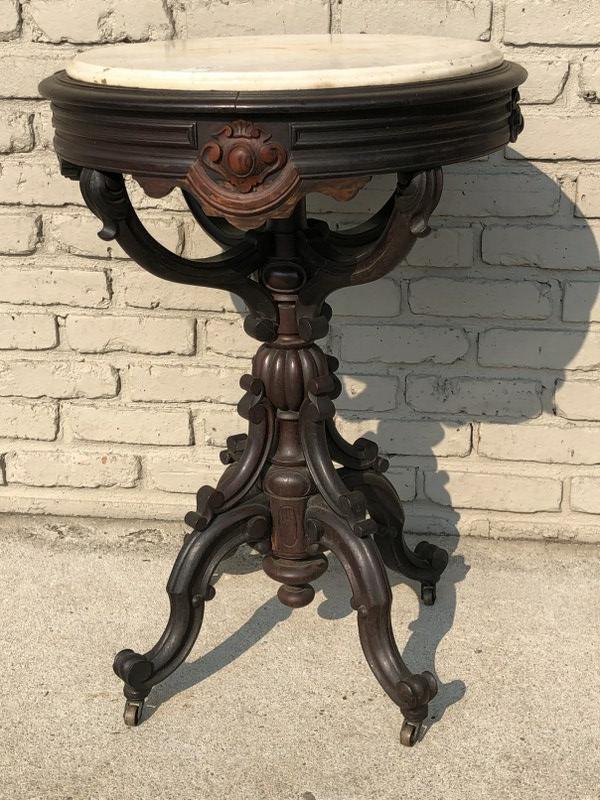 VICTORIAN MARBLE TOP STAND W/BEAUTIFUL CARVED BASE, (1 of 5)