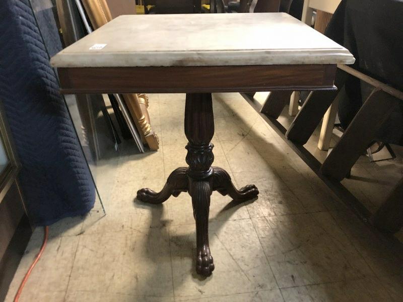 MARBLE TOP MAHOGANY BASE CLAWFOOT TABLE, GOOD OVERALL (1 of 3)