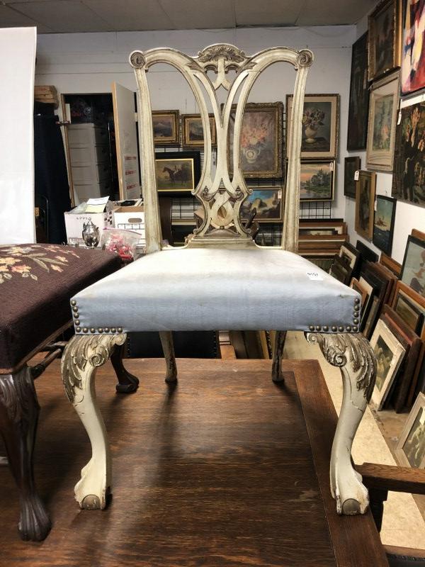 WHITE PAINTED 19TH CENTURY CHIPPENDALE STYLE SIDE: WHITE PAINTED 19TH CENTURY CHIPPENDALE STYLE SIDE CHAIR, GOOD CONDIITON,