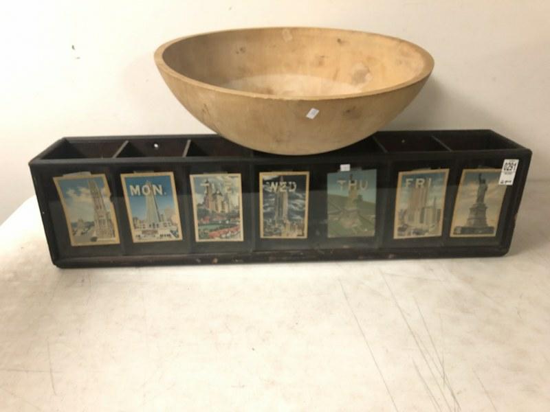 MISC. 2 PC. ESTATE LOT ROUND WOOD BOWL & SECTIONED BOX, (1 of 2)