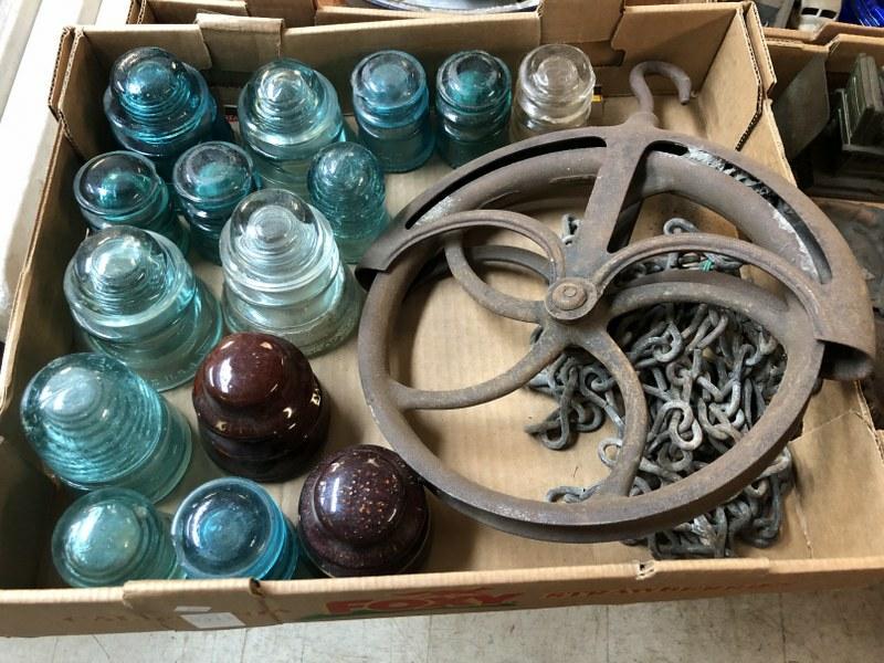 ESTATE LOT OLD TRANSFORMERS & METAL BARN PULLEY, FROM (1 of 4)