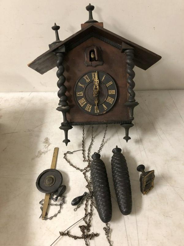 OLD AS FOUND CUCKOO CLOCK, IN LOCAL ESTATE ATTIC, HAS (1 of 6)