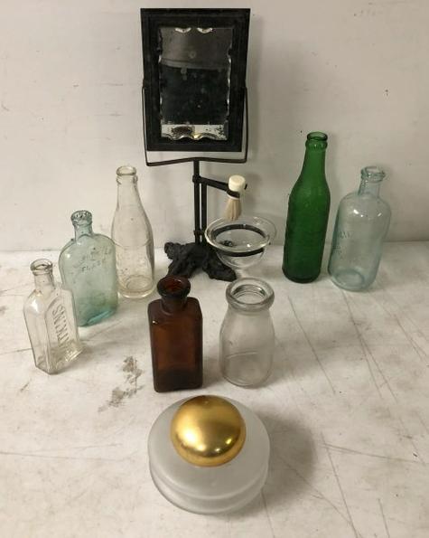 ESTATE LOT OLDER BOTTLES, SMALL SHAVING STANDâ€¦: ESTATE LOT OLDER BOTTLES, SMALL SHAVING STANDâ€¦